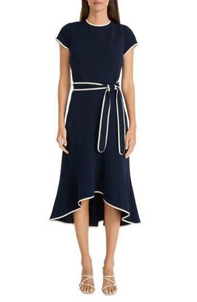 Maggy London Short Sleeve Belted Dress in Twilight Navy at Nordstrom Rack, Size 10