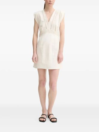 BA&SH V-neck eyelet-trimmed mini dress - women - Cotton/Lyocell - S - Neutrals