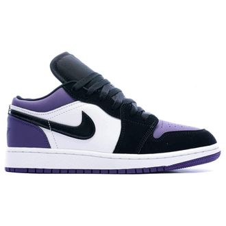 Nike Jordan Air Jordan 1 Low Leather Textile Youth Low Top Trainers - White Black Court Purple - Size:UK 3.5