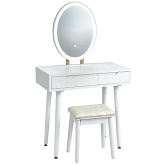 Costway Costway Vanity Table Set with Lighted Mirror & 3 Color Lighting Modes in White