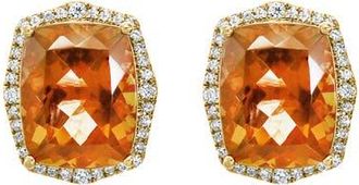 Effy 14K Yellow Gold Cushion Cut Citrine Halo Stud Earrings in 14K Gold at Nordstrom