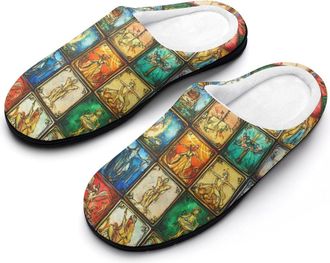 Generic Vintage Tarot Cards Fashion Cotton Slippers for Women Memory Foam House Slippers Non-Slip House Bedroom Shoes