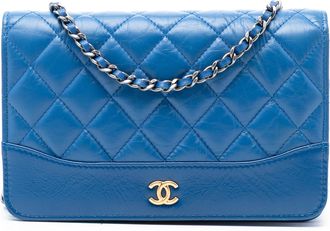 Chanel Pre-owned Womens Quilted Aged Calfskin Gabrielle Wallet On Chain - Blue Leather - One Size