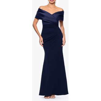 Betsy & Adam Off the Shoulder Scuba Crepe Gown. in Navy/navy at Nordstrom, Size 14