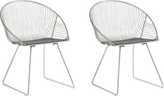 Beliani Conjunto De 2 Sillas De Comedor De Metal Plateado Asiento De Piel Sint&eacute;tica Moderno Glamour Industrial Aurora