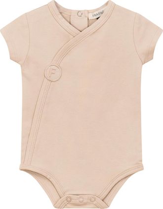Fragile Cotton Spandex Short Wrap Romper in Linen at Nordstrom, Size 9M