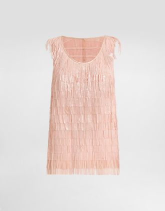 Dolce & Gabbana Sleeveless Top With Sequined Fringe Embellishment - Woman Shirts And Tops Pink 40