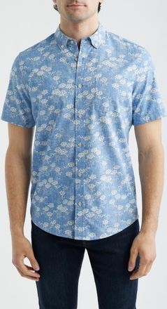 Reyn Spooner Kyoto Spring Floral Short Sleeve Cotton Blend Button-Down Shirt in Riviera Blue at Nordstrom, Size Xx-Large