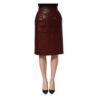 Dolce & Gabbana High Waist Pencil Cut Midi Skirt - female - Dolce & Gabbana - Leather Skirts - Red - S - Skirts