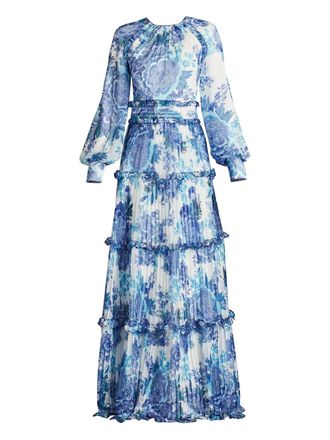 Tadashi Shoji floral-print tiered maxi dress - Blue
