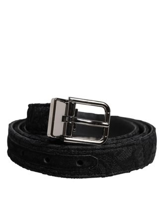 Dolce & Gabbana Mens Black Cotton Blend Silver Metal Buckle Belt - One Size