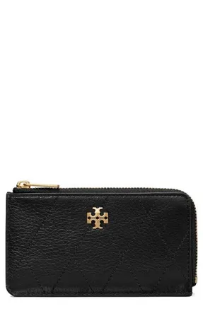 Tory Burch Charlie Quilted Leather Zip Card Case in Black at Nordstrom