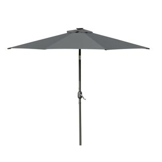 OUTSUNNY 2.7m Patio LED Umbrella with Push Button Tilt/Crank 8 Ribs Grey | TJ Hughes