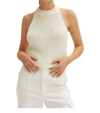 Crescent Audrey Chunky Knit Halter Top In White