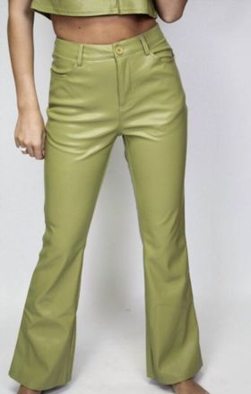 Le Lis Blanc Deux Faux Leather Bootcut Pants In Olive