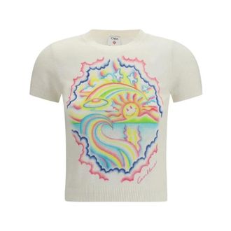 Casablanca T-Shirts, female, Multicolor, Size: M Cotton Graphic T-Shirt