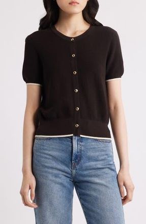 Rag & Bone Dina Tipped Short Sleeve Cotton Blend Cardigan in Chocolate Brown at Nordstrom Rack, Size Xx-Small
