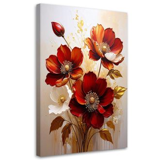 Feeby Cuadro En Lienzo Flores Rojas Y Blancas En Una Composici&oacute;n C&aacute;lida 80x120