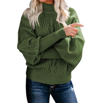 Generic Halloween Deals Gifts Sale Tunic Sweatshirt for Women Womens Winter New Mid Neck Loose Long Sleeve Knitted Solid Color Sweater Plus Size Sale Clearanc