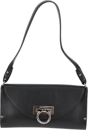 Ferragamo Gancini Black Leather Shoulder Bag (Pre-Owned)