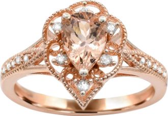 Diamond2Deal 10K Rose Gold Morganite and Diamond Engagement Ring ( 0.60Ct)