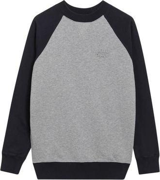 Miu Miu Sweatshirt met kleurblokken en ronde hals - Dames - Sweatshirts - Grijs - S - Katoen - Hoodies & sweatvesten
