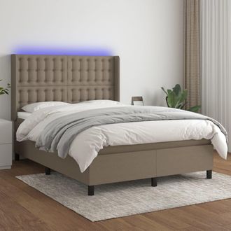 vidaXL Vidaxl - Cama Box Spring Colch&oacute;n Y Luces Led Tela Gris Taupe 140x200 Cm