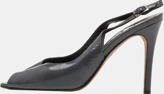 Gina Grey Leather Open Toe Slingback Sandals