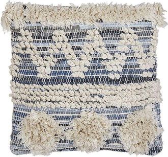 Beliani Coj&iacute;n De Algod&oacute;n Beige Azul Patr&oacute;n Geom&eacute;trico 45 X 45 Cm Hecho A Mano Con Relleno Boho Eytelia