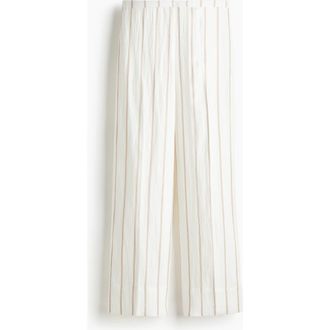 H&M Wide Twill Trousers in White/beige Striped at Nordstrom, Size 18
