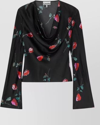 Ganni printed satin cowl neck blouse