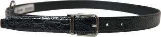 Dolce & Gabbana Mens Black Leather Silver Metal Buckle Belt
