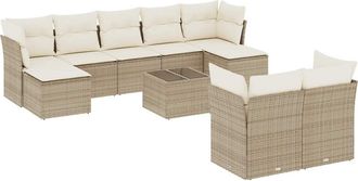 vidaXL Juego De Sof&aacute;s Jard&iacute;n Con Cojines Beige 10 Pzas Rat&aacute;n Sint&eacute;tico Vidaxl