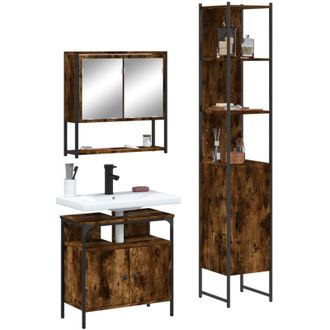 vidaXL Vidaxl - Set Mobili da Bagno 3 pz Rovere Fumo in Legno Multistrato