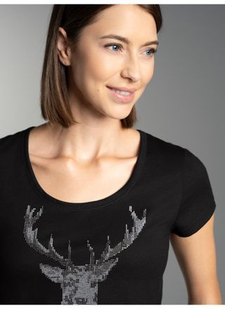 Trigema T-Shirt TRIGEMA TRIGEMA T-Shirt Glitzer-Hirsch, Damen, Gr. XXL, schwarz, 100% Baumwolle, Shirts T-Shirt