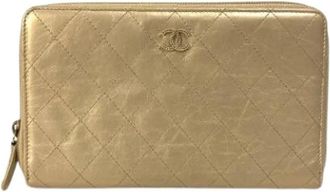 Chanel Pre-owned Matelasse Lange portemonnee (bi-fold) - Dames - Vintage Accessoires - Beige - ONE Size - Leer - Vintage
