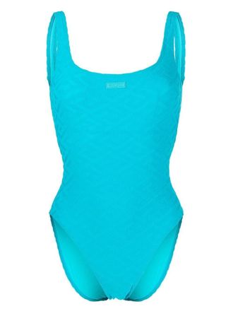Versace logo patch monogram-print swimsuit - Blue