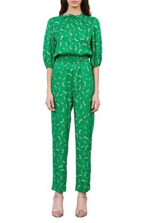 Maje Floral Elbow-Sleeve Woven Jumpsuit in Green/White at Nordstrom Rack, Size 4 Us / 36 Fr