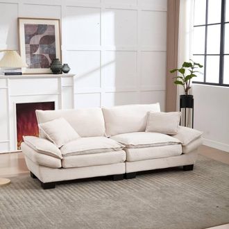 Direct Wicker Modern Oversized Loveseat Couch Upholstered Sofa in Beige | Size: 2 Seater