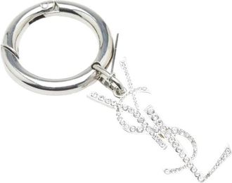 Saint Laurent Portachiavi placcato argento con logo e strass XX secolo
