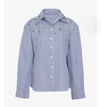 Tanya Taylor Womens Margaux Embellished Top In Blue/white Stripe