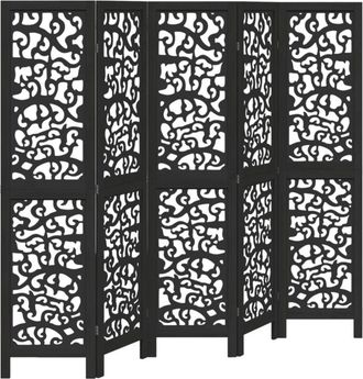 vidaXL Room Divider 5 Panels Black Solid Wood Paulownia Vidaxl
