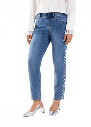 FDJ Phyllis Pull-On Pencil Ankle Denim With Pearl Embellishments Jeans In Indigo