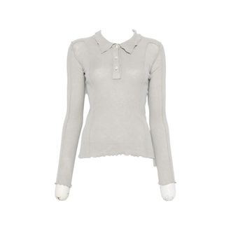 BASERANGE Omato Ribbed-knit Polo-collar Top
