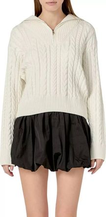 English Factory Zip Up Knit Top Sweater In Cream
