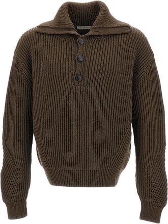 Dries Van Noten Brown Mallawi Ribbed Wool Roll-Down Sweater