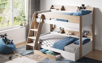 Flair Flick Triple Bunk Bed with Storage in Light Oak | Size: Single