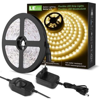 OEM Tira Led Regulable De 10 M, Blanco C&aacute;lido 3000 K, 600 Led Smd 2835, Autoadhesiva De 12 V Con Regulador De Intensidad, Conectores Y Transformador, Ilum