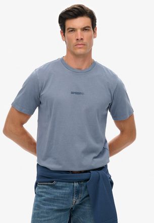 Superdry Rundhalsshirt SUPERDRY MICRO LOGO T SHIRT, Herren, Gr. S, beige (flint stone blau grau), Single Jersey, Obermaterial: 100% Baumwolle, unifarben, loose