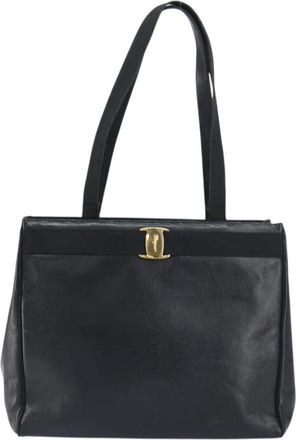 Ferragamo Vintage Vara Bow Tote Lizard Embossed Leather Leather Tote Bag Bag (Pre-Owned)
